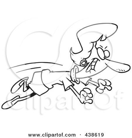 Royalty-Free (RF) Clip Art Illustration of a Cartoon Black And White Outline Design Of A Businesswoman Leaping For An Opportunity by toonaday