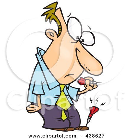 Royalty-Free (RF) Clip Art Illustration of a Cartoon Businessman With A Dart In His Foot by toonaday
