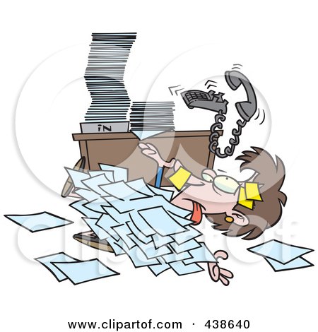 Royalty-Free (RF) Clip Art Illustration of a Cartoon Businesswoman Buried Under Paperwork by toonaday