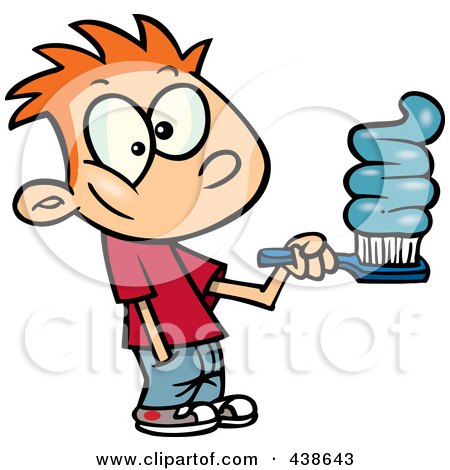 Royalty-Free (RF) Clip Art Illustration of a Cartoon Boy Going Overboard On Toothpaste by toonaday