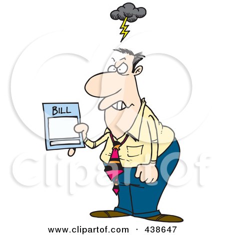 Royalty-Free (RF) Clip Art Illustration of a Cartoon Mad Businessman Holding An Overcharged Billing Statement by toonaday