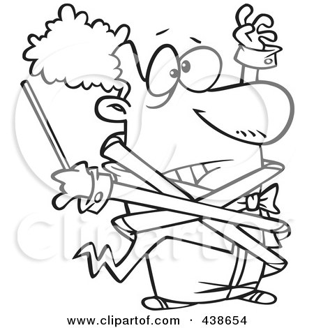 Royalty-Free (RF) Clip Art Illustration of a Cartoon Black And White Outline Design Of An Orchestra Conductor Tangled In His Jacket by toonaday