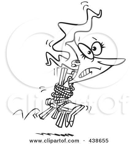 Royalty-Free (RF) Clip Art Illustration of a Cartoon Black And White Outline Design Of A Businesswoman Tied To A Chair And Working Overtime by toonaday