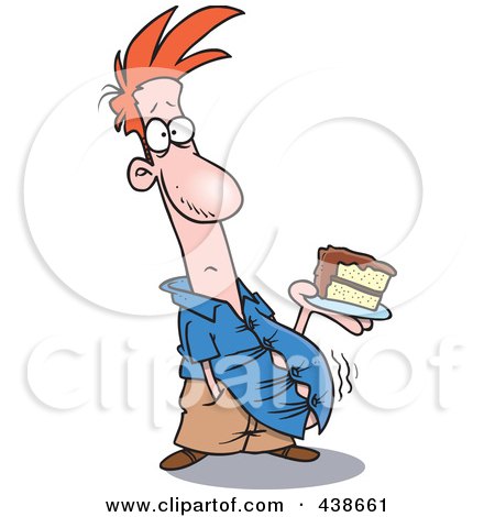 Royalty-Free (RF) Clip Art Illustration of a Cartoon Man With A Bulging Belly Holding Birthday Cake by toonaday