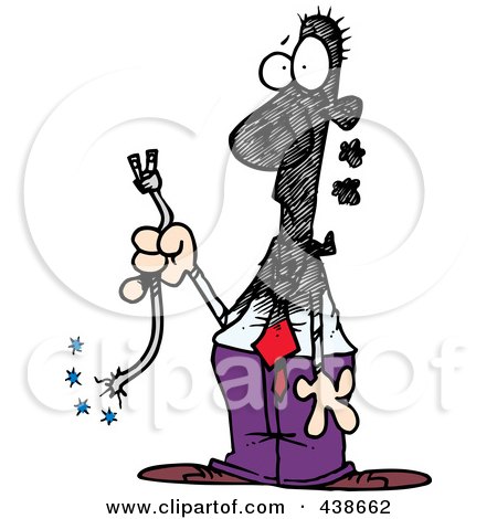 Royalty-Free (RF) Clip Art Illustration of a Cartoon Businessman Holding A Severed Cord by toonaday