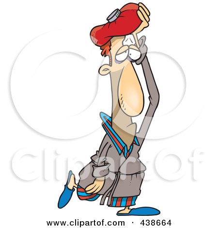 Royalty-Free (RF) Clip Art Illustration of a Cartoon Sick Man Walking Around With An Ice Pack On His Head by toonaday