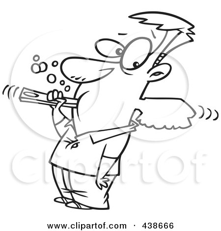 Royalty-Free (RF) Clip Art Illustration of a Cartoon Black And White Outline Design Of A Man Over Aggressively Brushing His Teeth by toonaday