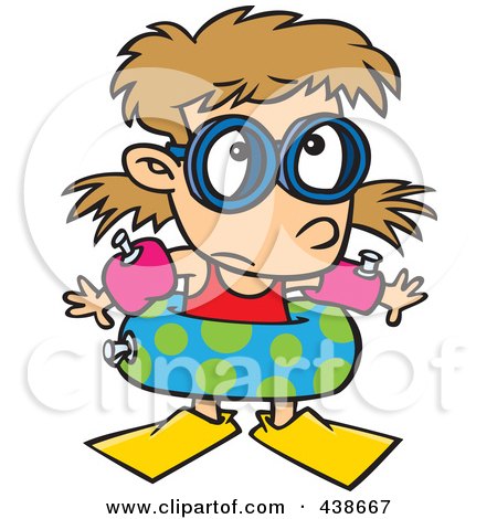 Royalty-Free (RF) Clip Art Illustration of a Cartoon Summer Girl Over Prepared For Swimming by toonaday