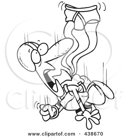 Royalty-Free (RF) Clip Art Illustration of a Cartoon Black And White Outline Design Of A Skydiver With An Underwear Parachute by toonaday