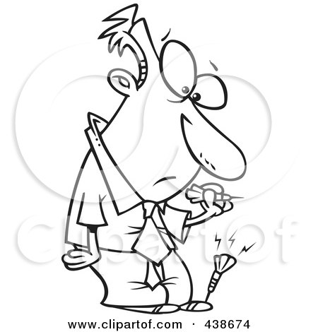 Royalty-Free (RF) Clip Art Illustration of a Cartoon Black And White Outline Design Of A Businessman With A Dart In His Foot by toonaday
