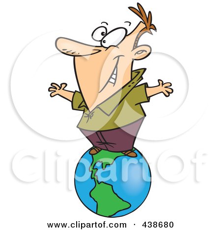 Royalty-Free (RF) Clip Art Illustration of a Cartoon Businessman Standing On Top Of The World by toonaday