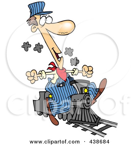 Royalty-Free (RF) Clip Art Illustration of a Cartoon Train Engineer Riding A Small Locomotive by toonaday