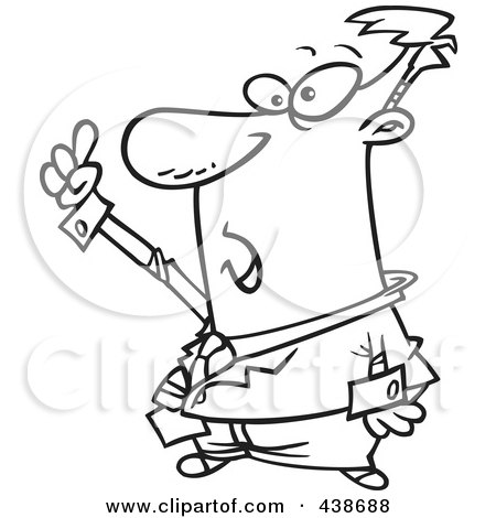 Royalty-Free (RF) Clip Art Illustration of a Cartoon Black And White Outline Design Of A Businessman Holding Up A Finger by toonaday