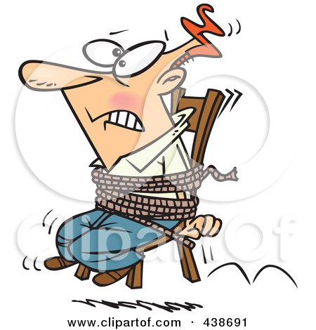 Royalty-Free (RF) Clip Art Illustration of a Cartoon Businessman Tied To A Chair And Working Overtime by toonaday