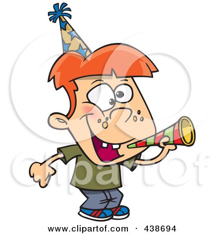 Royalty-Free (RF) Clip Art Illustration of a Cartoon New Year Boy With A Horn by toonaday