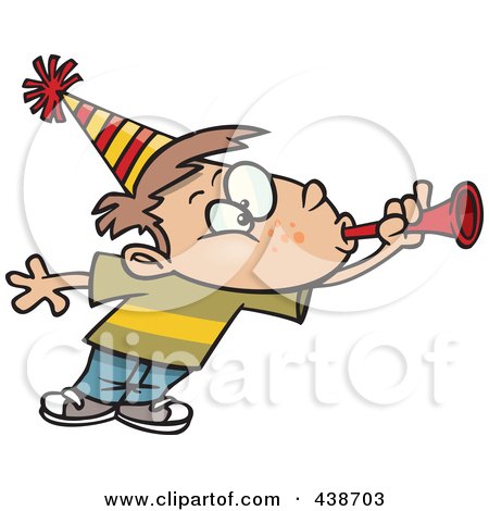 Royalty-Free (RF) Clip Art Illustration of a Cartoon Party Boy Blowing A Horn by toonaday