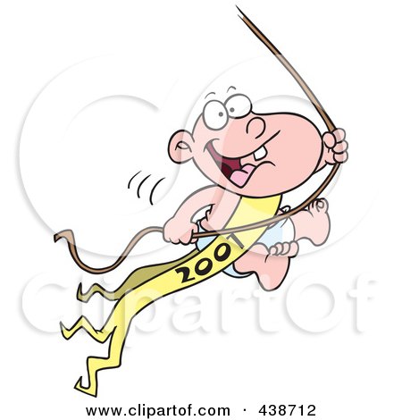 Royalty-Free (RF) Clip Art Illustration of a Cartoon New Years Baby Swinging On A Rope by toonaday