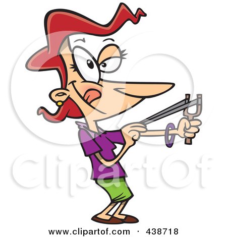 Royalty-Free (RF) Clip Art Illustration of a Cartoon Businesswoman Shooting A Slingshot by toonaday