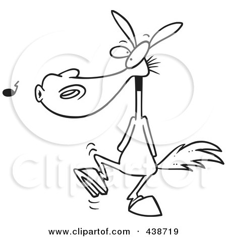 Royalty-Free (RF) Clip Art Illustration of a Cartoon Black And White Outline Design Of A One Trick Pony by toonaday