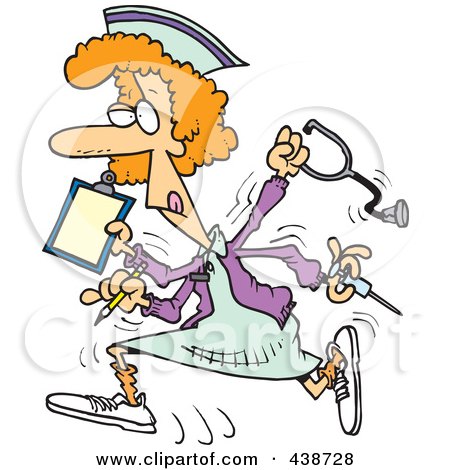 Royalty-Free (RF) Clip Art Illustration of a Cartoon Multitasking Nurse by toonaday