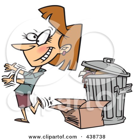 Royalty-Free (RF) Clip Art Illustration of a Cartoon Woman Tossing Old Trash by toonaday
