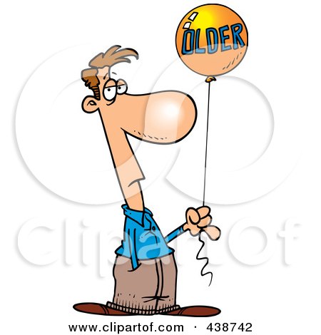 Royalty-Free (RF) Clip Art Illustration of a Cartoon Man Holding An Older Birthday Balloon by toonaday