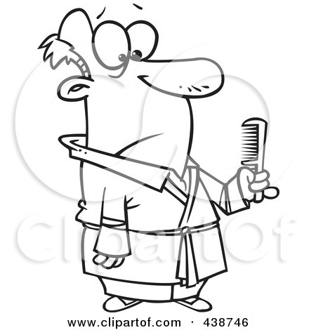 Royalty-Free (RF) Clip Art Illustration of a Cartoon Black And White Outline Design Of A Man Holding A Comb by toonaday