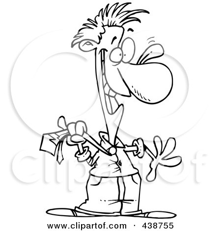 Royalty-Free (RF) Clip Art Illustration of a Cartoon Black And White Outline Design Of A Businessman Acting Like A Fool by toonaday