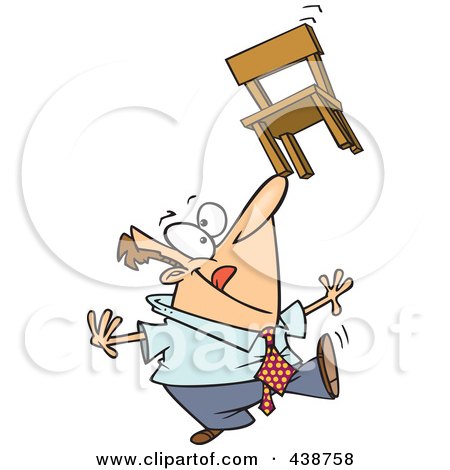 Royalty-Free (RF) Clip Art Illustration of a Cartoon Businessman Balancing A Chair On His Nose by toonaday