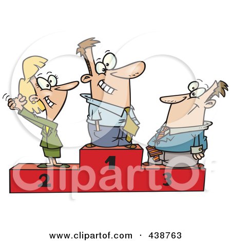 Royalty-Free (RF) Clip Art Illustration of a Cartoon Podium Of First, Second And Third Place Business People by toonaday