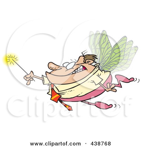 Royalty-Free (RF) Clip Art Illustration of a Cartoon Businessman Fairy Holding A Magic Wand by toonaday