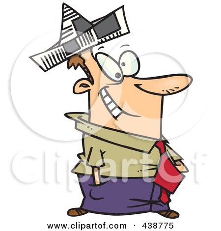 Royalty-Free (RF) Clip Art Illustration of a Cartoon Businessman Wearing A Newspaper Hat by toonaday