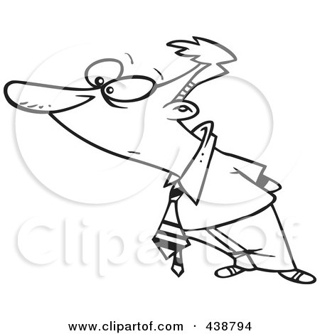 Royalty-Free (RF) Clip Art Illustration of a Cartoon Black And White Outline Design Of A Businessman Observing by toonaday