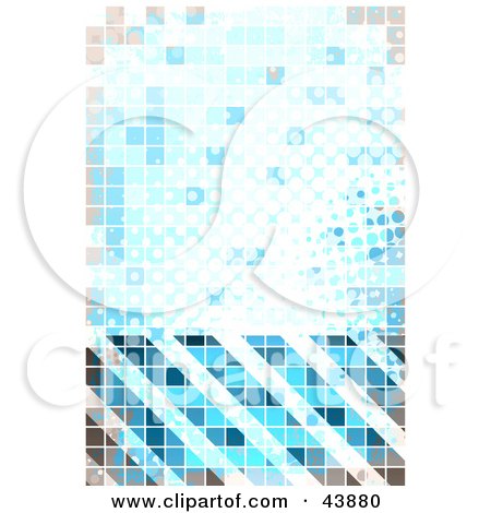 Clipart Illustration of a Blue Halftone Pixelated Background With Hazard Stripes by Arena Creative