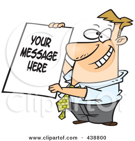 Royalty-Free (RF) Clip Art Illustration of a Cartoon Businessman Holding A Sign With Sample Text by toonaday
