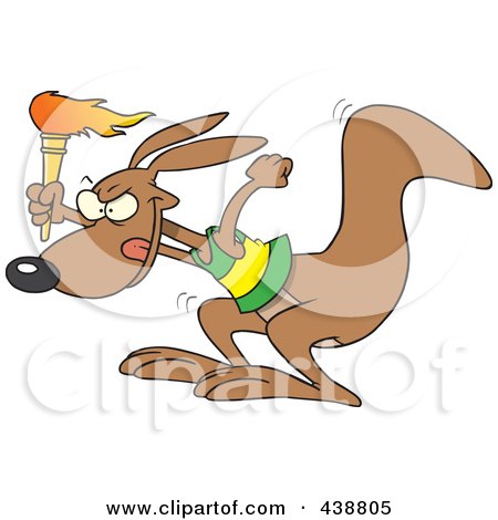 Royalty-Free (RF) Clip Art Illustration of a Cartoon BOlympic Kangaroo With A Torch by toonaday