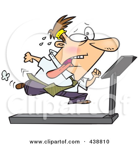 Royalty-Free (RF) Clip Art Illustration of a Cartoon Businessman Running On A Treadmill In The Office Gym by toonaday