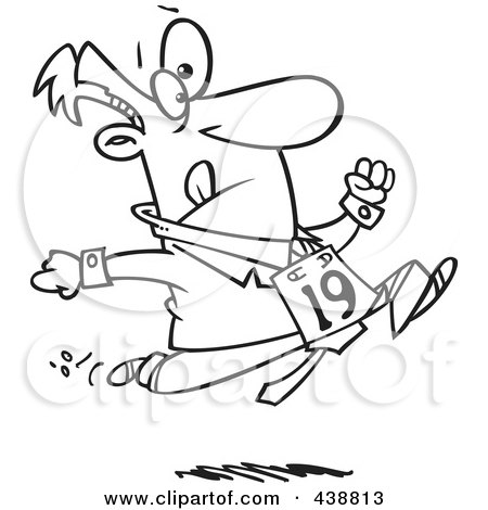Royalty-Free (RF) Clip Art Illustration of a Cartoon Black And White Outline Design Of A Businessman Running In The Office Olympics by toonaday
