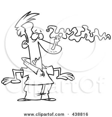 Royalty-Free (RF) Clip Art Illustration of a Cartoon Black And White Outline Design Of A Man With A Pin On His Nose To Avoid A Smell by toonaday