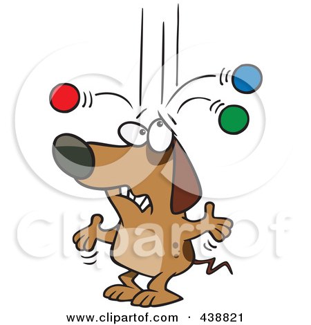 Royalty-Free (RF) Clip Art Illustration of an Old Cartoon Dog Trying To Juggle Balls by toonaday