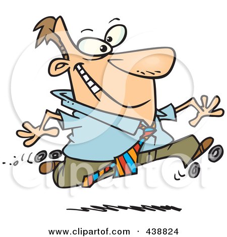Royalty-Free (RF) Clip Art Illustration of a Cartoon Businessman Roller Skating In The Office by toonaday