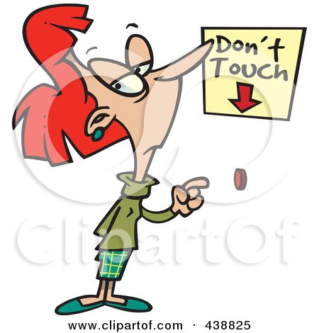 Royalty-Free (RF) Clip Art Illustration of a Cartoon Woman About To Push A Restricted Button by toonaday