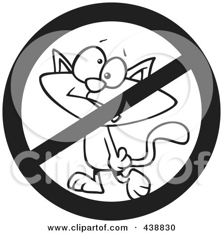 Royalty-Free (RF) Clip Art Illustration of a Cartoon Black And White Outline Design Of A No Cat Sign by toonaday