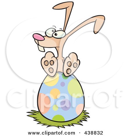 Royalty-Free (RF) Clip Art Illustration of a Cartoon Bunny Nesting On An Easter Egg by toonaday