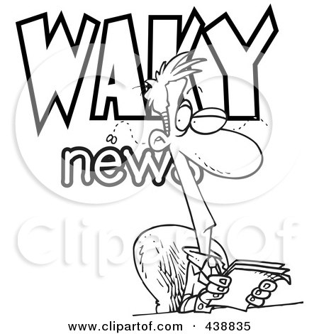 Royalty-Free (RF) Clip Art Illustration of a Cartoon Black And White Outline Design Of A Waky News Anchor by toonaday