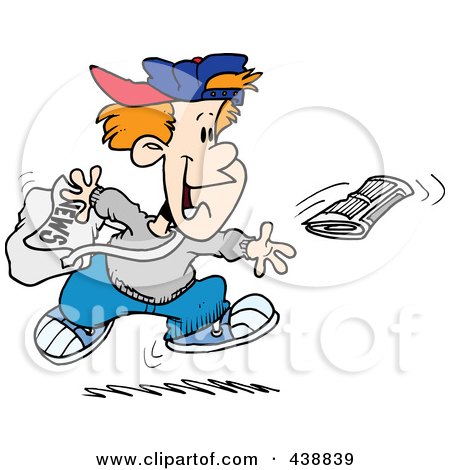 Royalty-Free (RF) Clip Art Illustration of a Cartoon Boy Tossing A Newspaper by toonaday