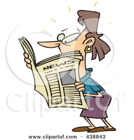 Royalty-Free (RF) Clip Art Illustration of a Cartoon Woman Reading Shocking News by toonaday