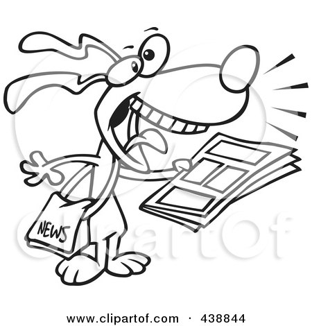 Royalty-Free (RF) Clip Art Illustration of a Cartoon Black And White Outline Design Of A News Dog by toonaday