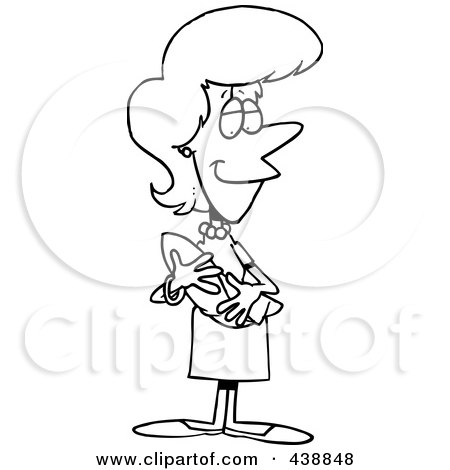 Royalty-Free (RF) Clip Art Illustration of a Cartoon Black And White Outline Design Of A Happy Mother Holding A Newborn Baby by toonaday