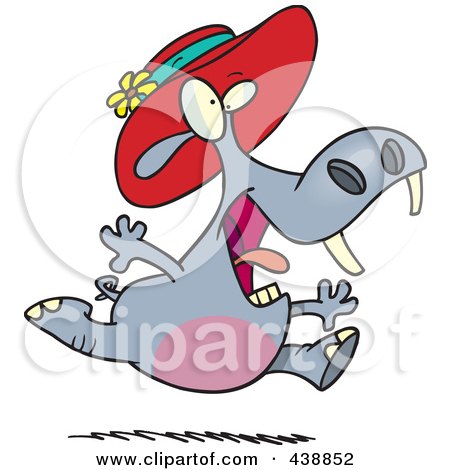 Royalty-Free (RF) Clip Art Illustration of a Cartoon Hippo Running In A New Hat by toonaday